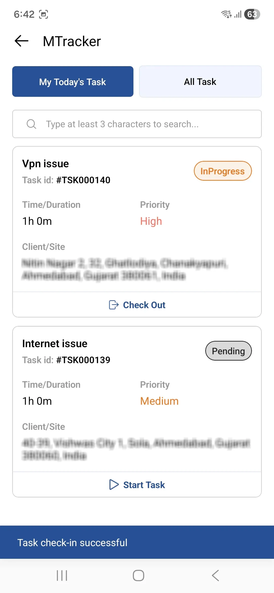 Task Check-In