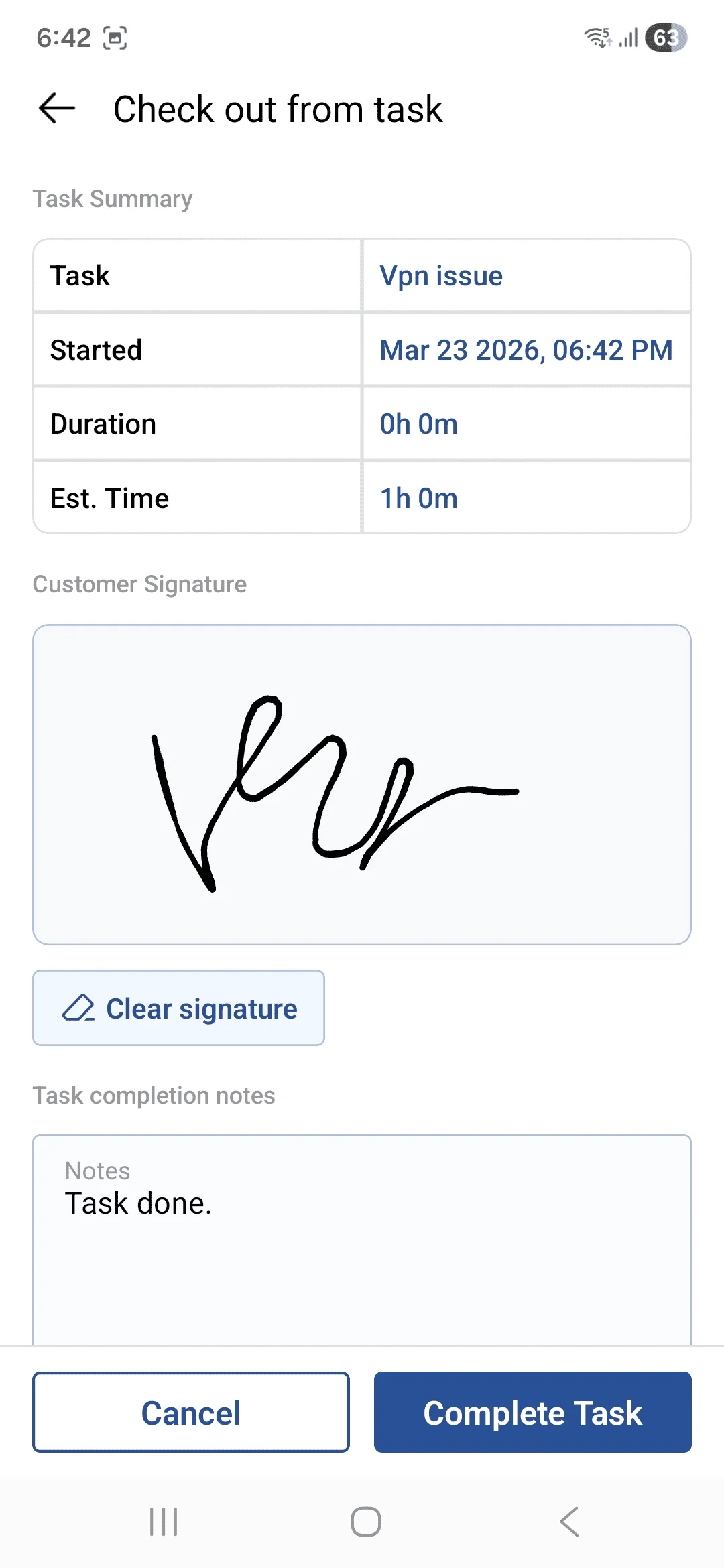Checkout Screen