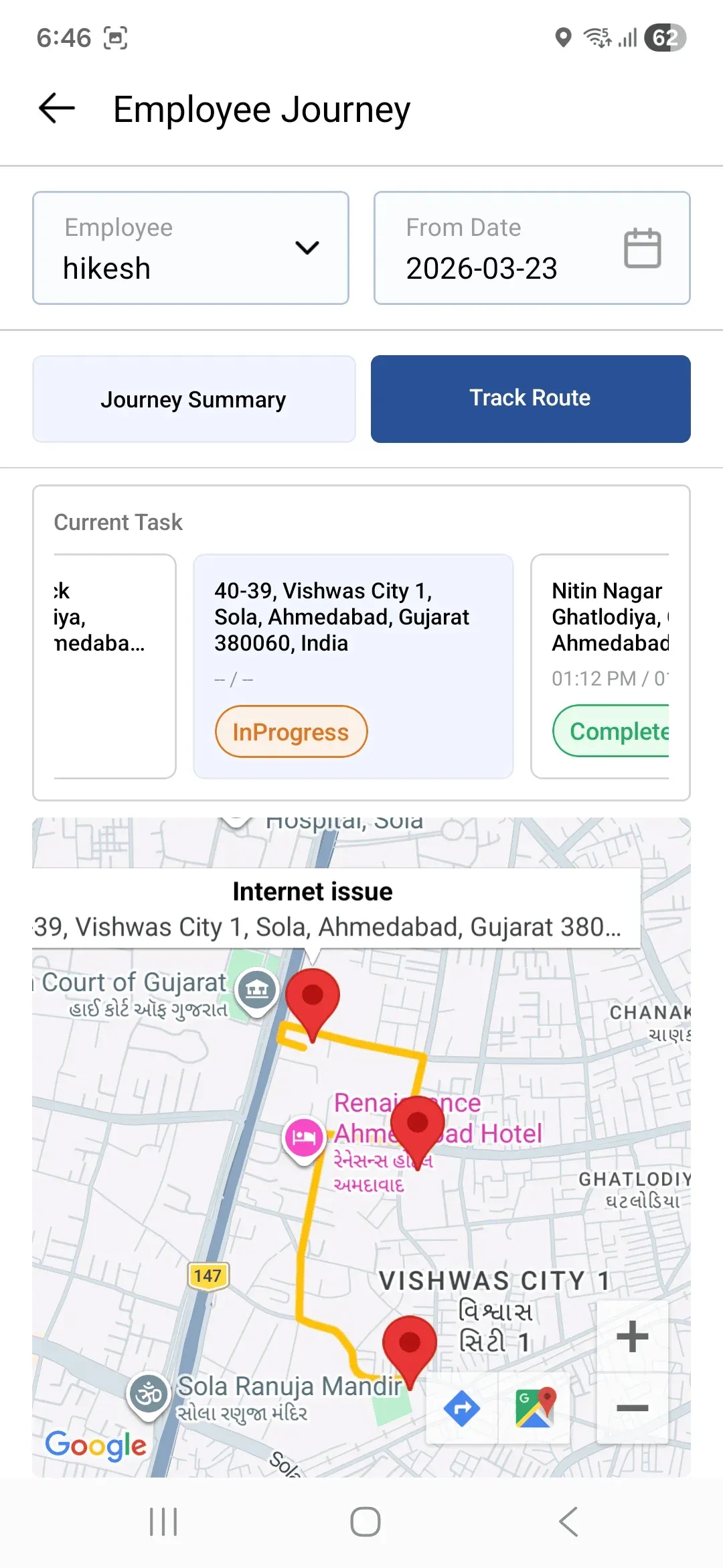 Employee Journey Route