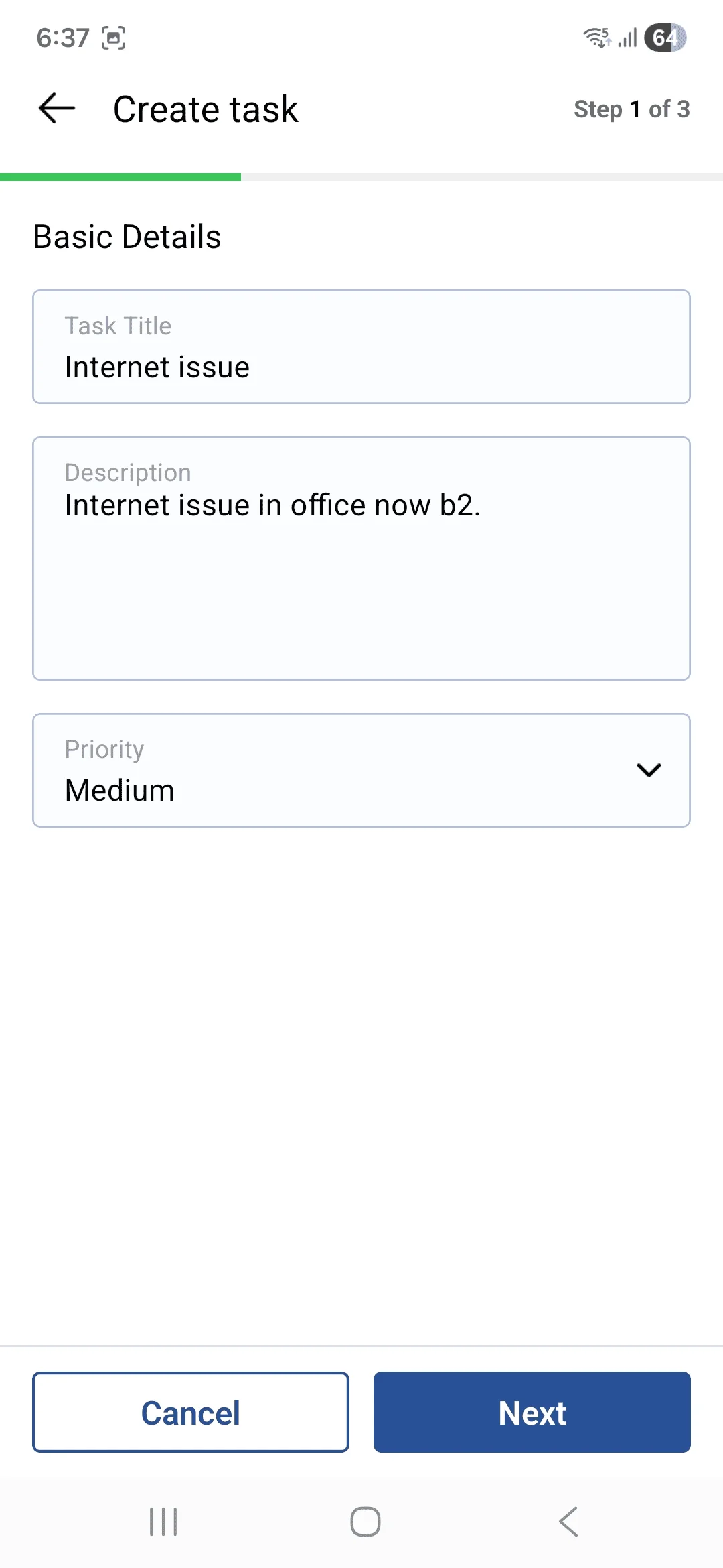 Create Task Step 1