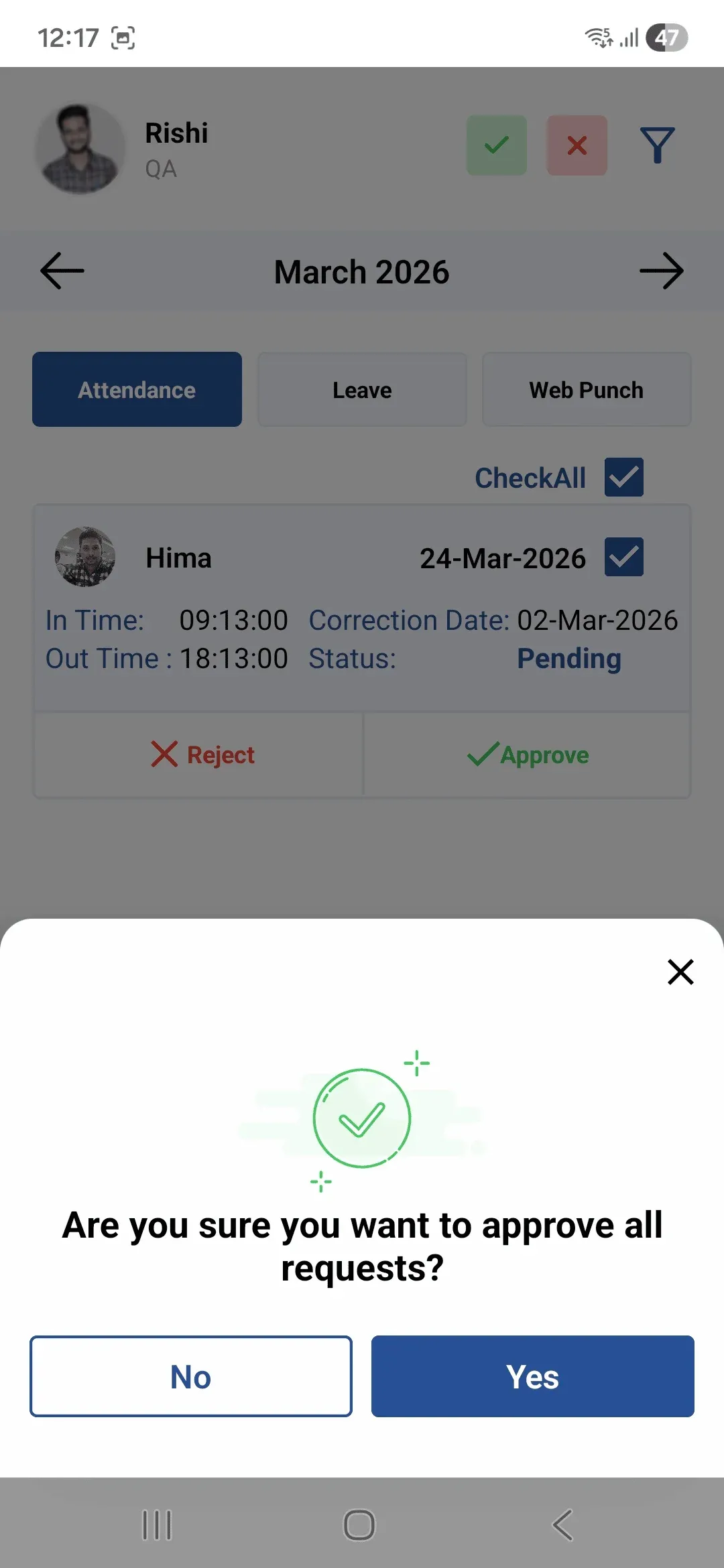 Attendance Requests Filter