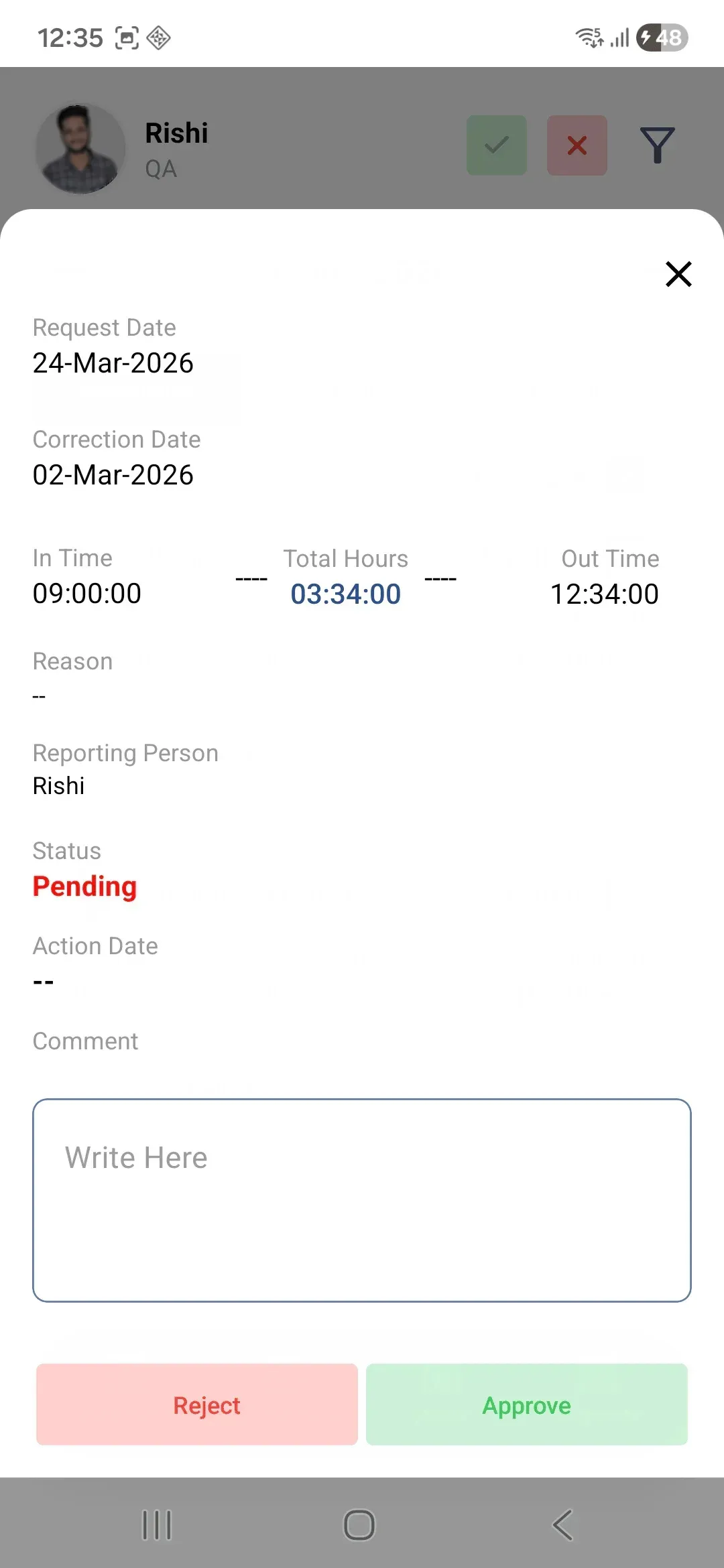 Attendance Request Action