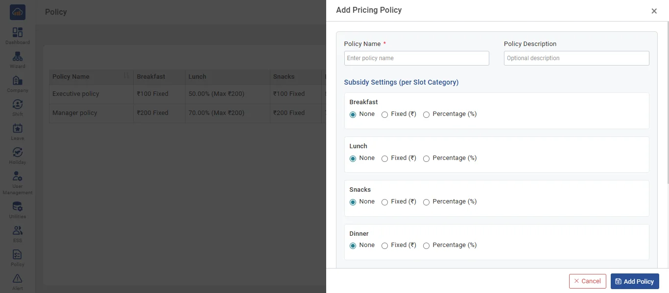 Add Pricing Policy