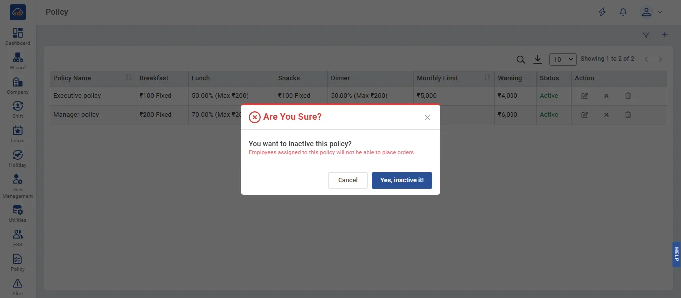 Deactivate Policy Confirmation