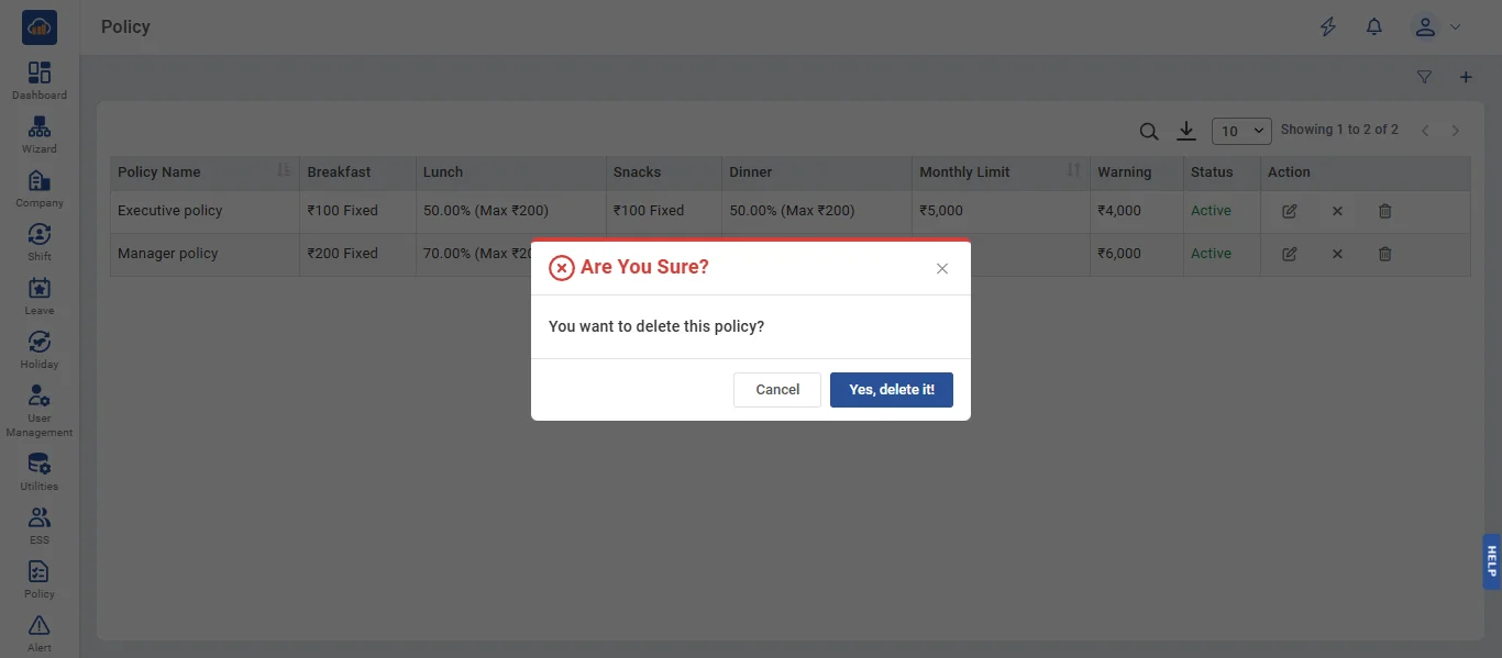 Delete Policy Confirmation