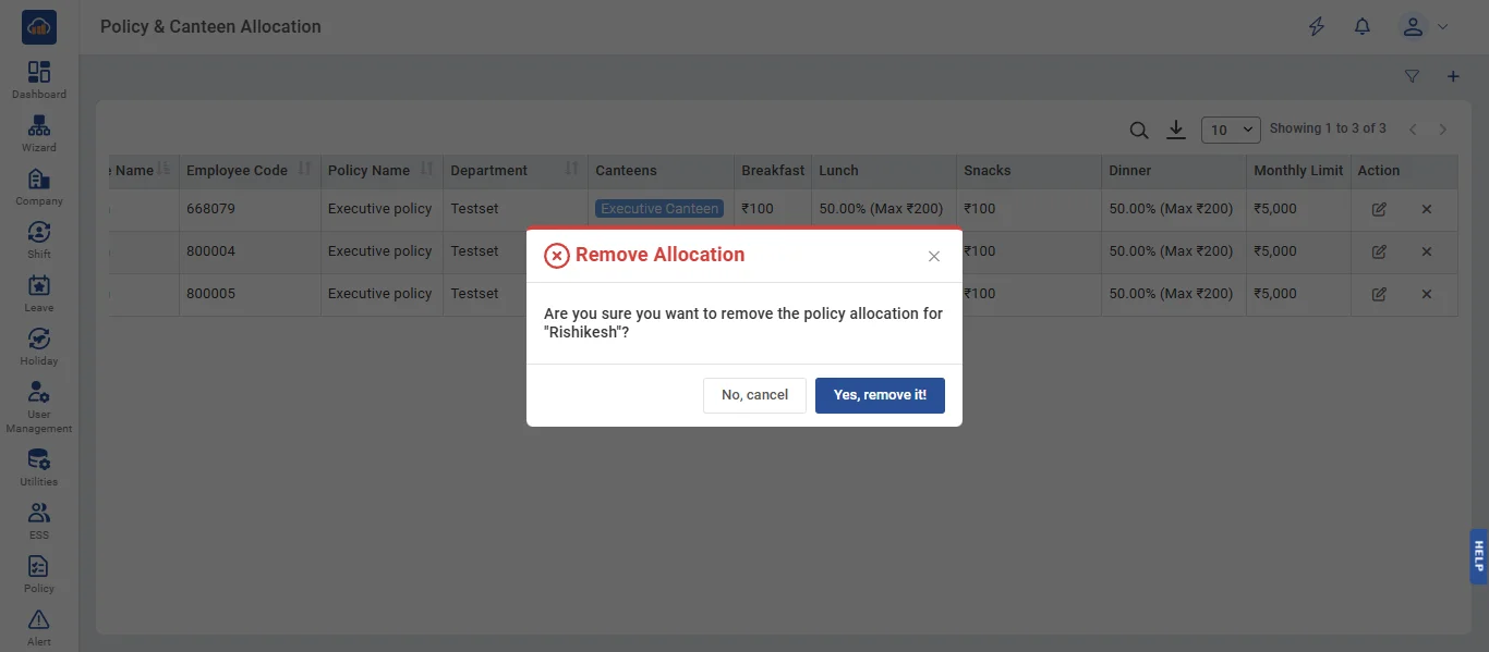 Remove Allocation Confirmation