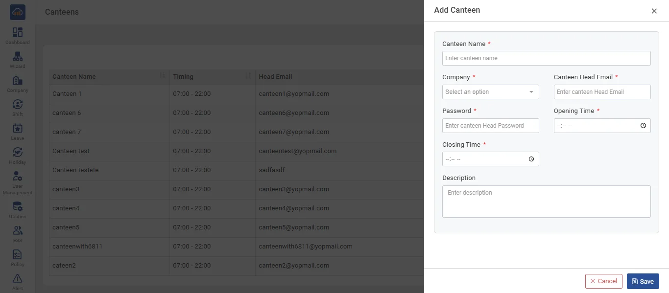 Add Canteen Form