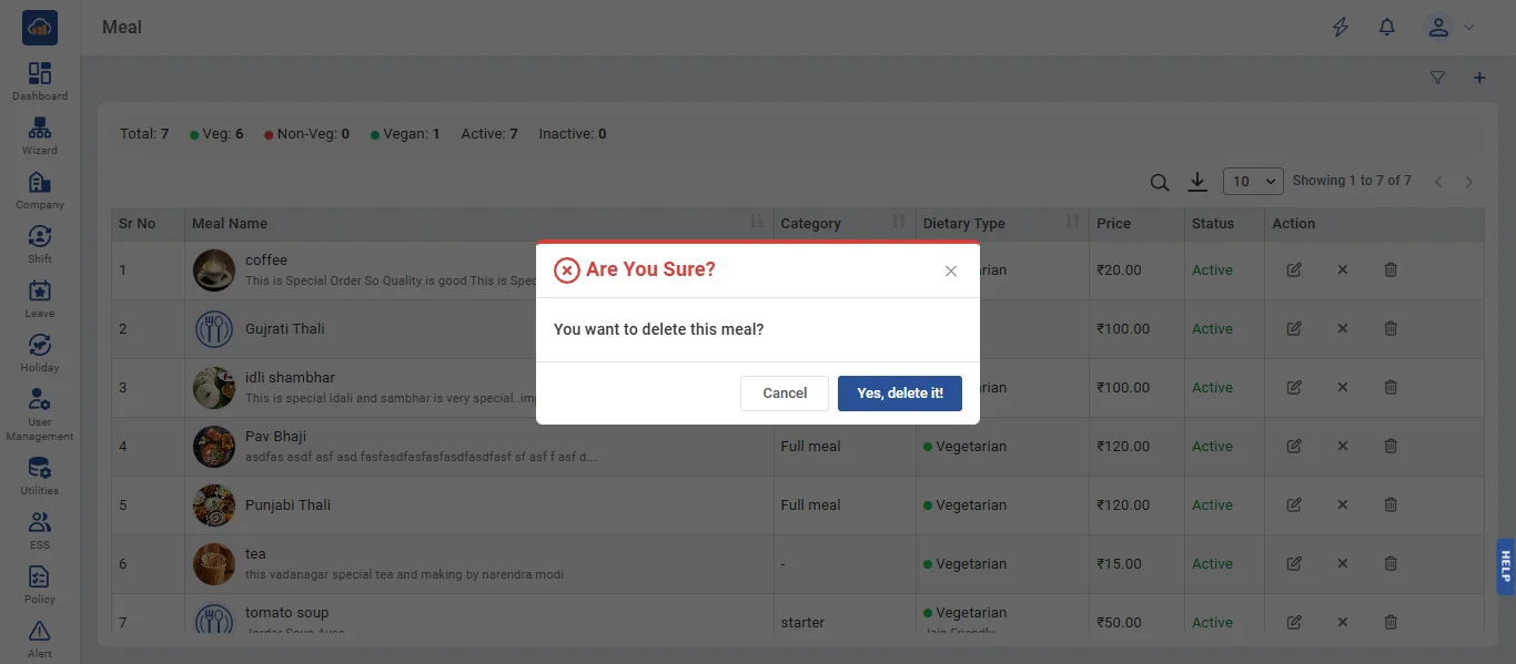 Delete Meal Confirmation
