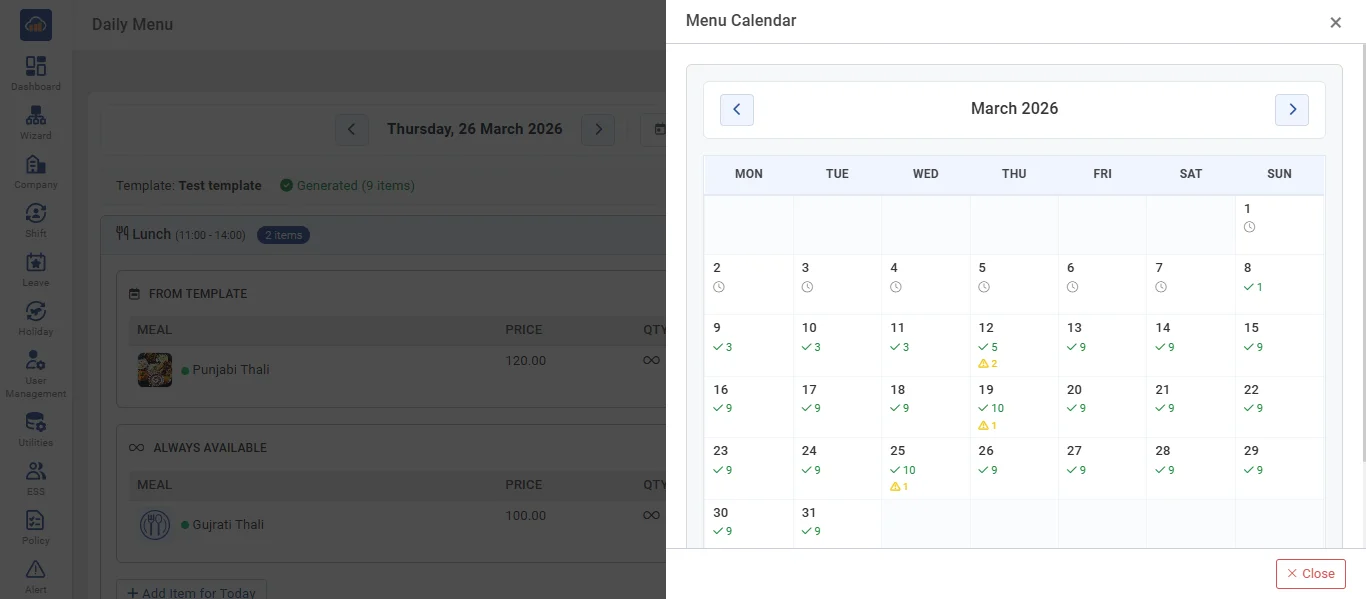 Menu Calendar