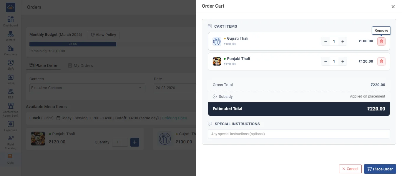 ESS Order Cart
