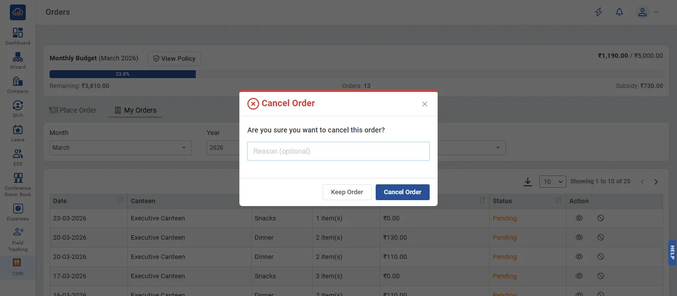 ESS Cancel Order