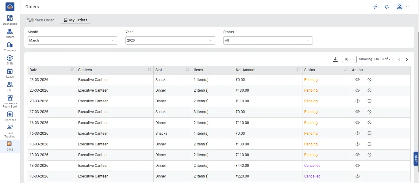 ESS Orders with Status Filters