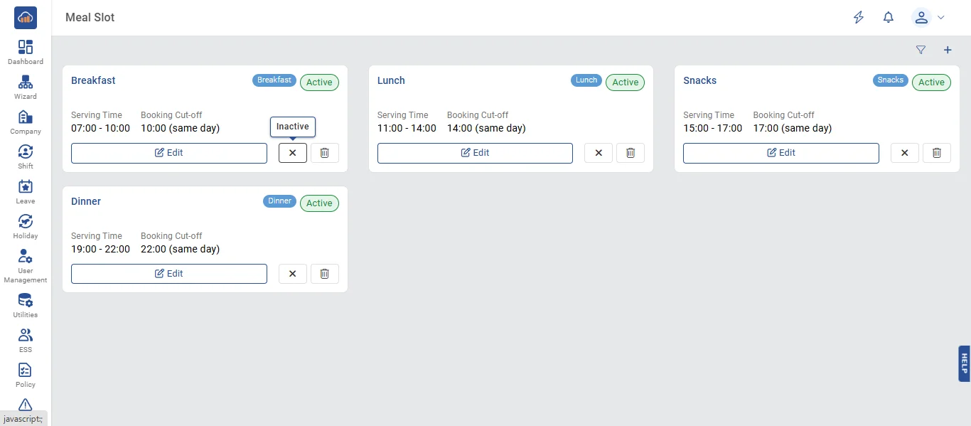 Meal Slot Timeline View