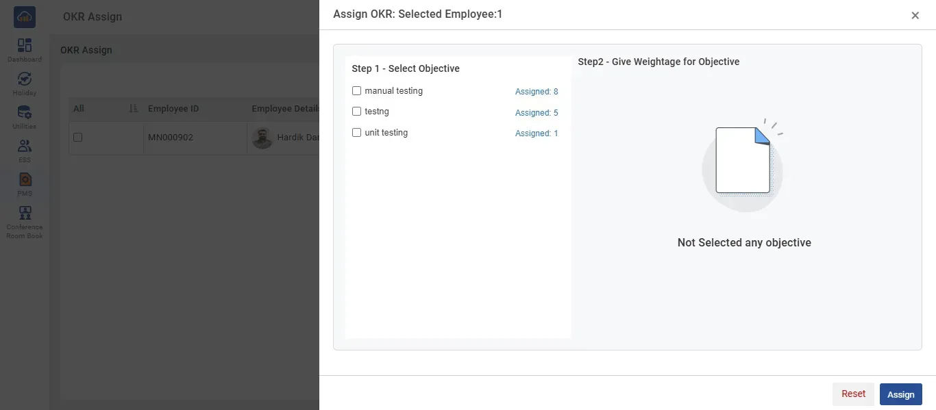 Assign OKR Dialog - Select Objective