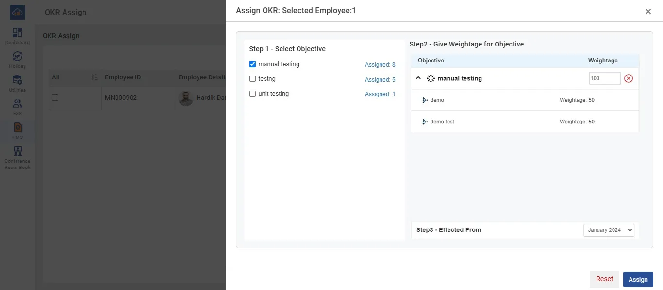 Assign OKR Dialog - Confirm Assignment