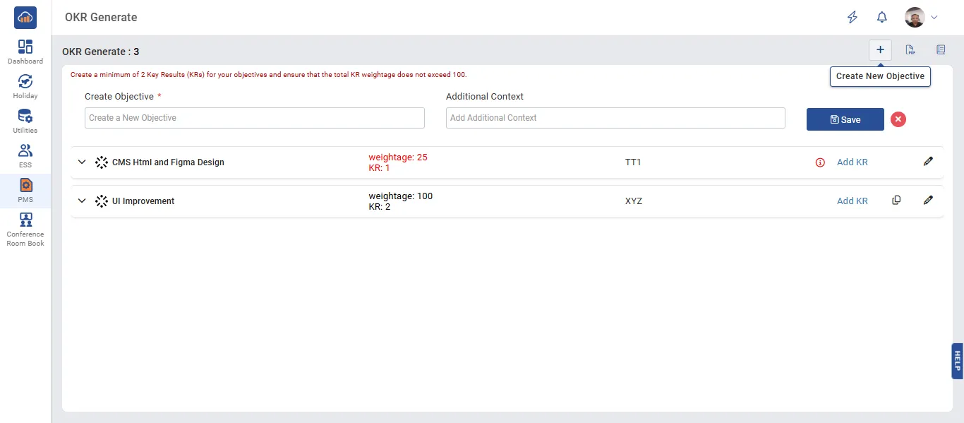 Create New Objective
